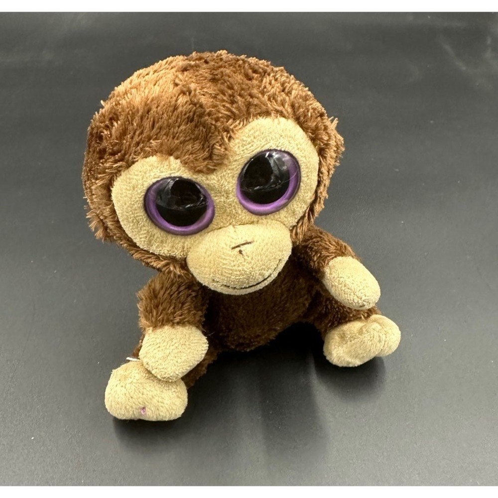 Ty Beanie Boos COCONUT Monkey 6" Beanbag Plush Stuffed Toy Sparkly Purple Eyes